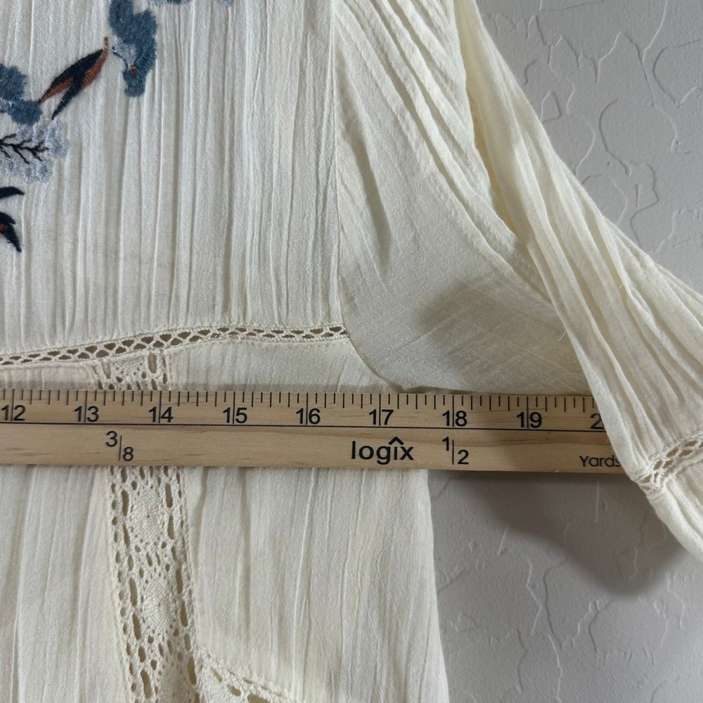 Free People Ivory Embroidered Gauze Mini Dress Boho Lace Trim XS NWOT - Picture 6 of 10